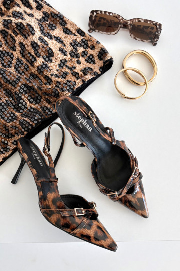 Chaussures avec talon ouvert et brides, motifs léopard, couleur marron Ravira 2