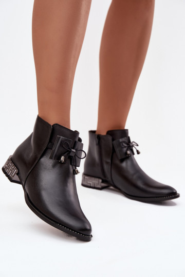 Bottines en cuir naturel à petit talon pour femmes Zazoo 1396 noires 2