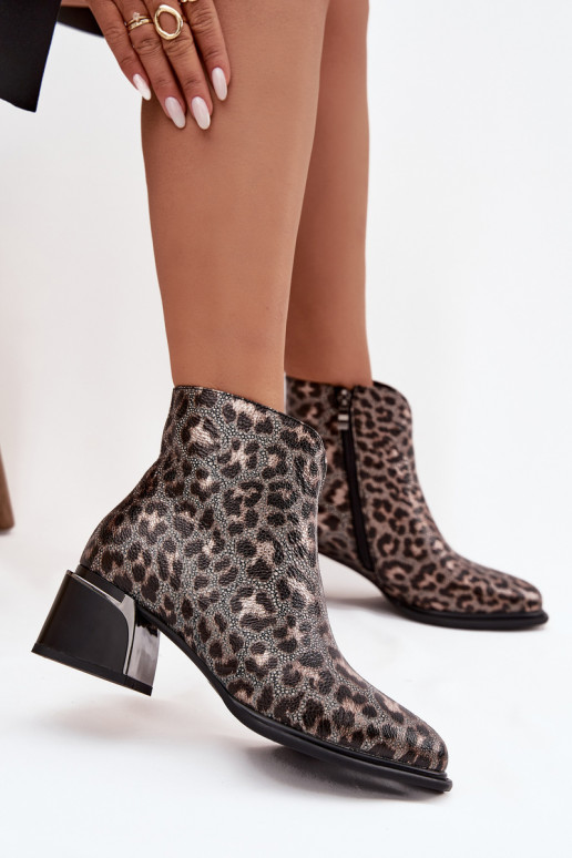 Peau Bottes pour femmes Klocke réchauffer avec des motifs en fourrure de léopard D&A CR52-622 Noir et-couleur dorée