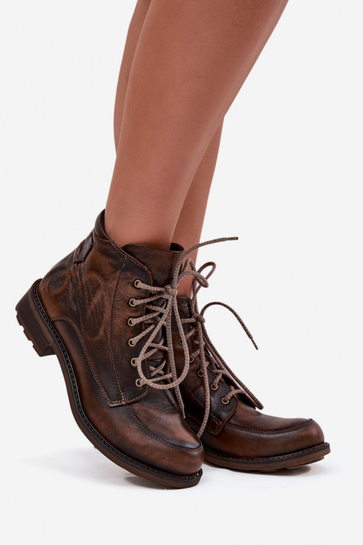 Bottes pour femmesActivéturalnej Skóry avec des talons larges Il fautciejka 07063-02 marron