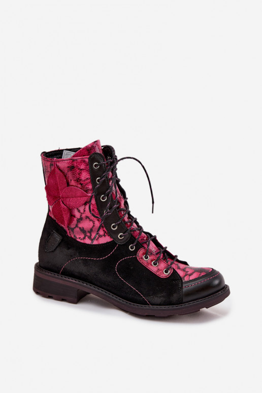 Peau Bottes pour femmesActivéturalnej Skóry avec des talons larges Il fautciejka 07004-23 Noir et-couleur rose