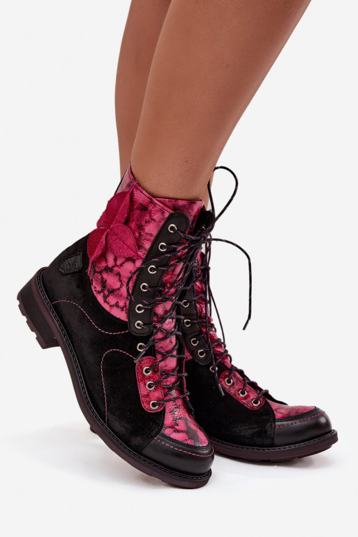 Peau Bottes pour femmesActivéturalnej Skóry avec des talons larges Il fautciejka 07004-23 Noir et-couleur rose