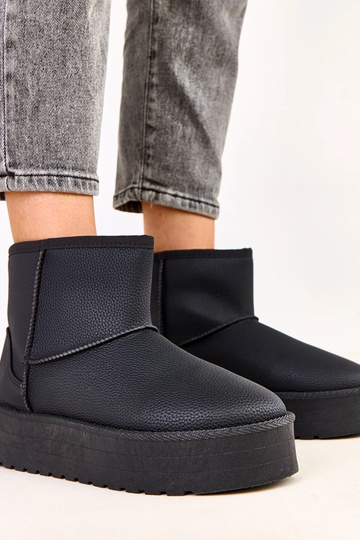 Bottes neige basses noires avec plateforme en simili cuir, Reinol
