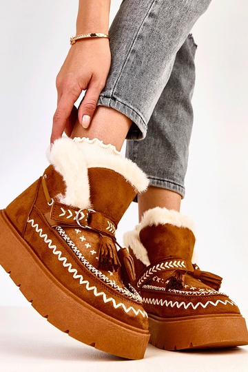 Bottes neige marron avec plateforme et pompons, Maurisa