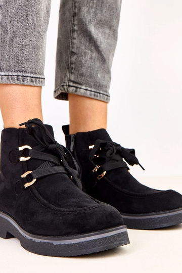 Bottines chaudes noires avec lacets décoratifs, Katrins
