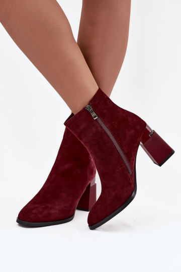 Bottines pour femmes en suede naturel avec talons, chaudes, D&A CR52-718, couleur bordeaux