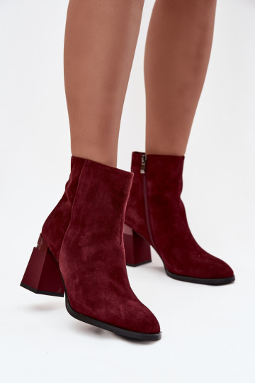 Bottines pour femmes en suede naturel avec talons, chaudes, D&A CR52-718, couleur bordeaux 2