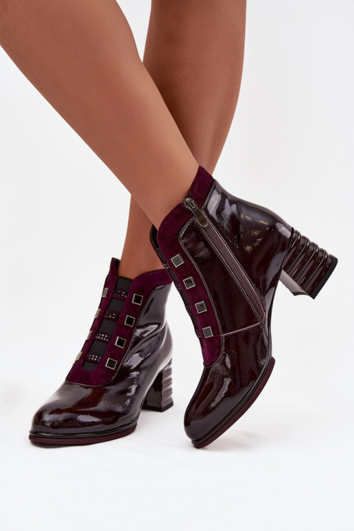 avec effet vernis Bottes pour femmesActivéturalnej Skóry avec des talons D&A CR52-696 Bourgogne