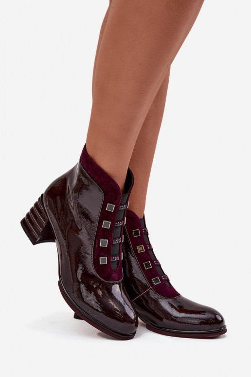 avec effet vernis Bottes pour femmesActivéturalnej Skóry avec des talons D&A CR52-696 Bourgogne