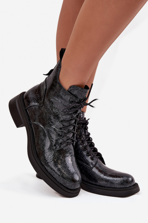 avec effet vernis Peau Bottes pour femmes Klocke D&A LZ52-954 bleu foncé