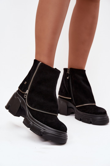 Bottines en cuir noires avec cholewa brodée Tai turiciejka 07145-01