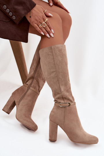 bottes pour femmes avec des talons avec boucles dorées réchauffer beige Seraphine