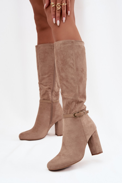 bottes pour femmes avec des talons avec boucles dorées réchauffer beige Seraphine