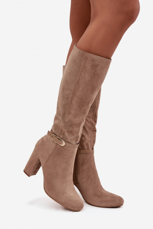 bottes pour femmes avec des talons avec boucles dorées réchauffer beige Seraphine