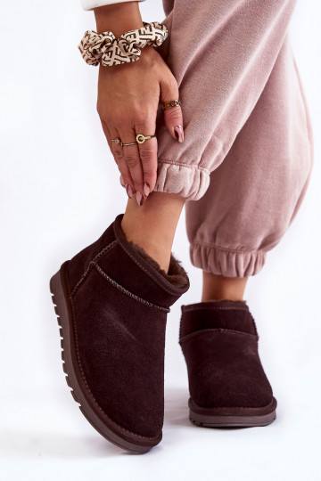 Bottes de neige en cuir suédé pour femmes à talons bas marron Shelie