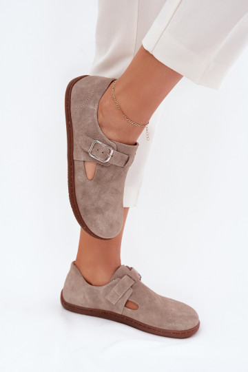 Bottes en cuir suédé Barefoot pour femmes avec boucles Zazoo N1261 couleur sable