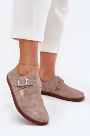 Bottes en cuir suédé Barefoot pour femmes avec boucles Zazoo N1261 couleur sable 2
