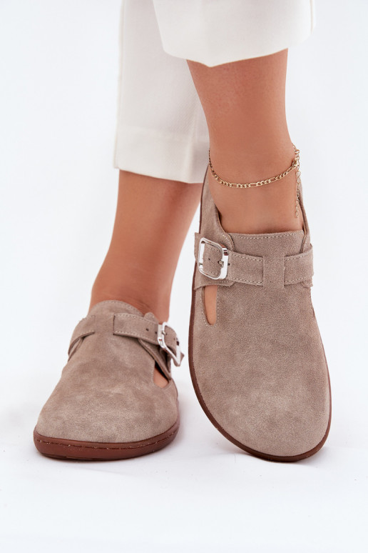 en daim chaussures Barefoot Féminin avec boucles Zazoo N1261 beige en daim chaussures Barefoot Féminin avec boucles Zazoo N1261 beige