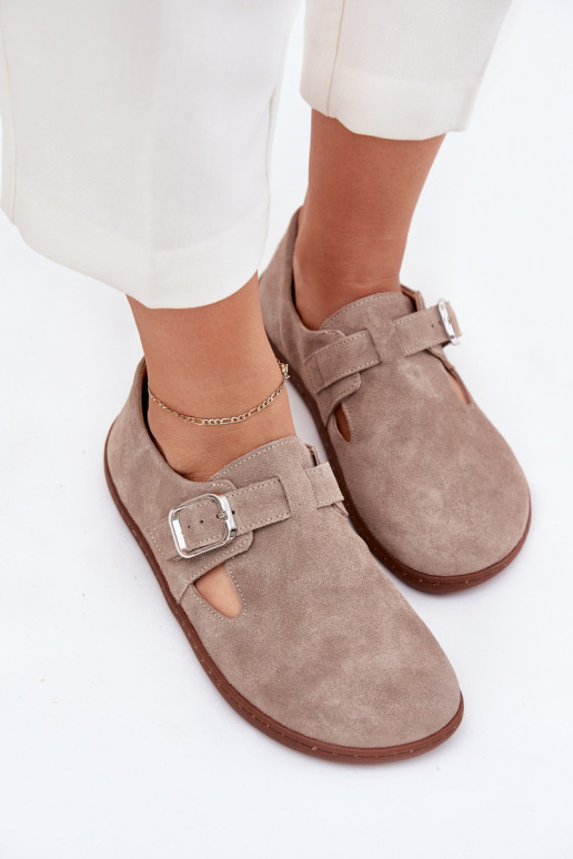 en daim chaussures Barefoot Féminin avec boucles Zazoo N1261 beige en daim chaussures Barefoot Féminin avec boucles Zazoo N1261 beige