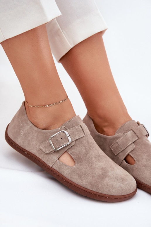 en daim chaussures Barefoot Féminin avec boucles Zazoo N1261 beige en daim chaussures Barefoot Féminin avec boucles Zazoo N1261 beige