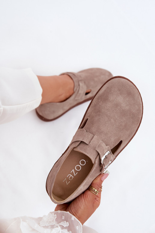 en daim chaussures Barefoot Féminin avec boucles Zazoo N1261 beige en daim chaussures Barefoot Féminin avec boucles Zazoo N1261 beige