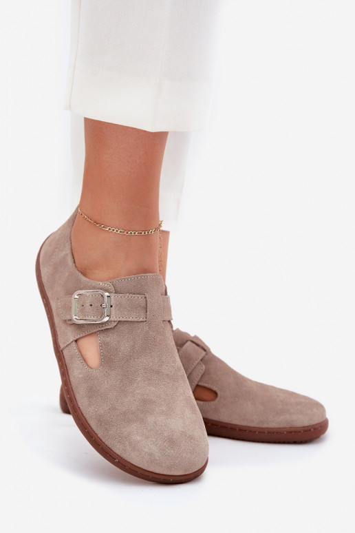 en daim chaussures Barefoot Féminin avec boucles Zazoo N1261 beige en daim chaussures Barefoot Féminin avec boucles Zazoo N1261 beige