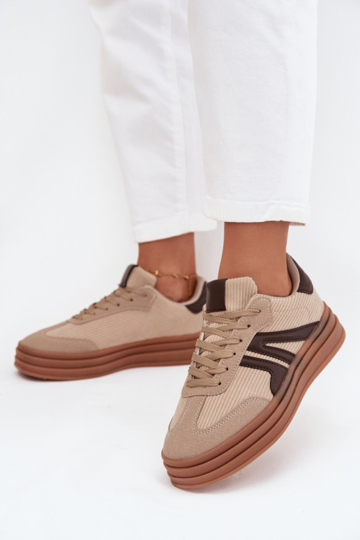 Baskets sportives en velours pour femmes avec plateforme, couleur sable Corynelle