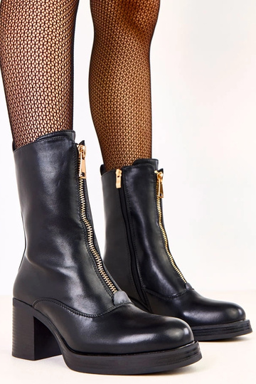Bottines noires à talon avec fermeture éclair décorative à l'avant Erafir