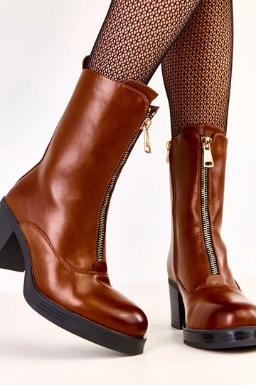 Bottines brunes à talon avec fermeture éclair décorative à l'avant Erafir 2