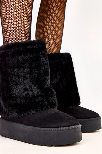 Bottes de neige noires à plateforme avec tige en fourrure Leda