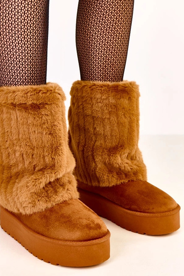 Bottes de neige brunes à plateforme avec tige en fourrure Leda