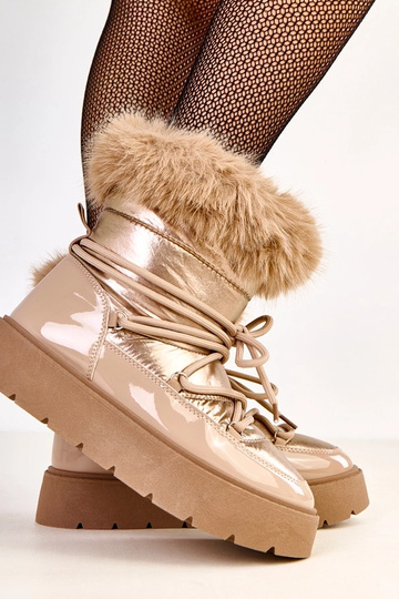 Bottes de neige beige avec lacets et accent verni Garis 2