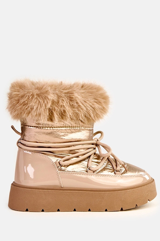 Bottes de neige beige avec lacets et...