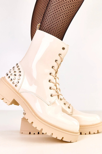 Bottes beiges en vernis avec des paillettes Marsley