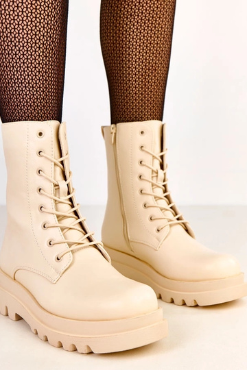 Bottes classiques pour femmes en simili cuir beige Nargila