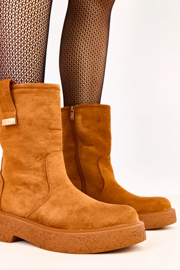 Bottines en simili daim marron avec une décoration dorée Mileda