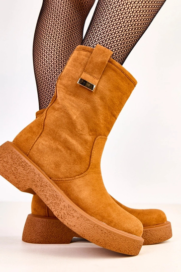 Bottines en simili daim marron avec une décoration dorée Mileda 2