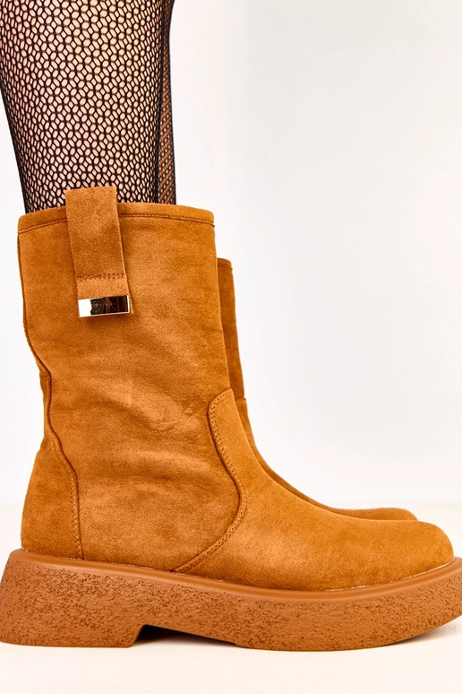 Bottines en simili daim marron avec...