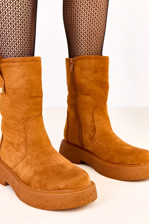 Bottines en simili daim marron avec...