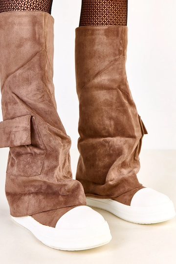 Bottes hautes marron en simili daim avec tige retournée Marsey 2