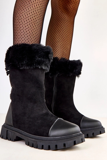 Bottines noires en simili daim avec tige et fourrure Satisa 2