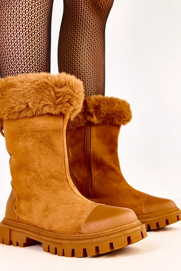 Bottines beiges en simili daim avec tige et fourrure Satisa 2