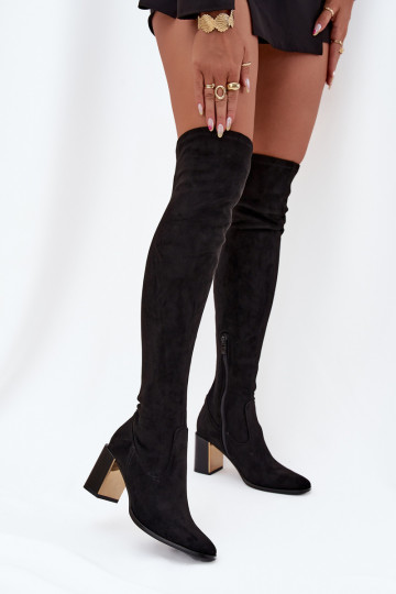 bottes pour femmes au-dessus du genou avec des talons en daim écologiqueoÀe couleur noire Jelina