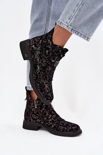 Bottines en cuir naturel avec un petit talon D&A CR52-713 noires et marron