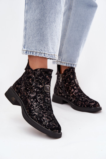Bottines en cuir naturel avec un petit talon D&A CR52-713 noires et marron 2