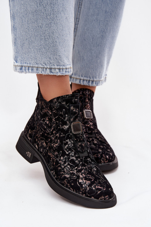 BottesActivéturalnego en daimu Sur un talon bas D&A CR52-713 noir et marron