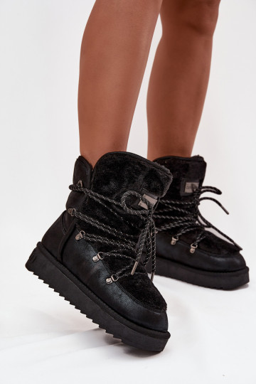 Bottes de neige Féminin avec une plateforme avec un manteau de fourrure D.Franklin DFSH37005 couleur noire