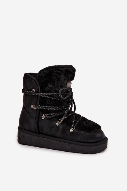 Bottes de neige Féminin avec une plateforme avec un manteau de fourrure D.Franklin DFSH37005 couleur noire