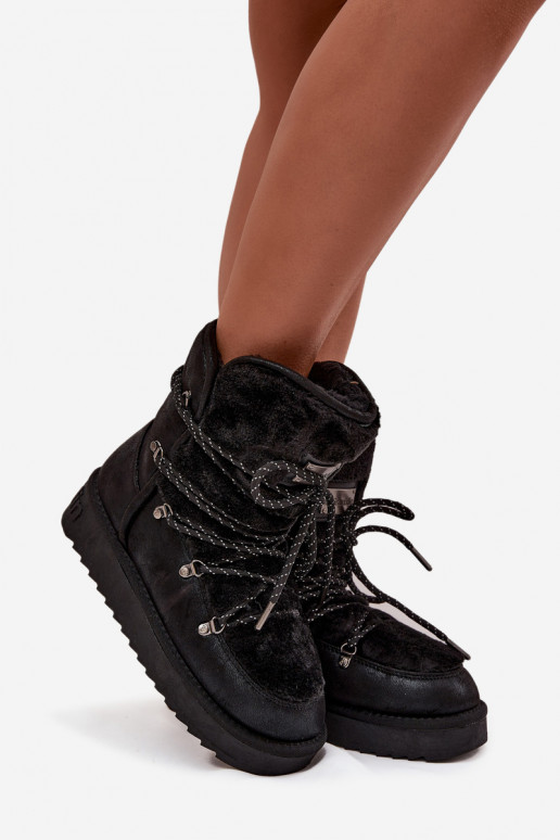 Bottes de neige Féminin avec une plateforme avec un manteau de fourrure D.Franklin DFSH37005 couleur noire