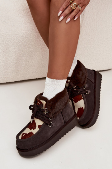 Bottes de neige pour femmes en cuir naturel avec des patchs D.Franklin DFSH375008 couleur chocolat